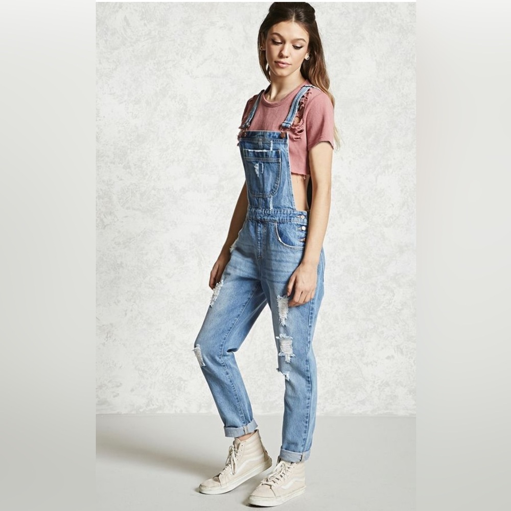 New Stylish Distressed Denim Overalls